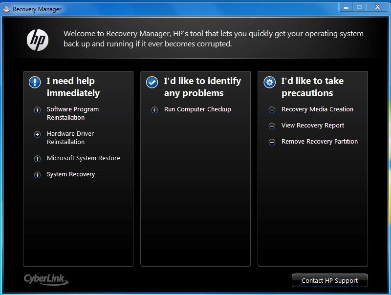Утиліта HP Recovery Manager