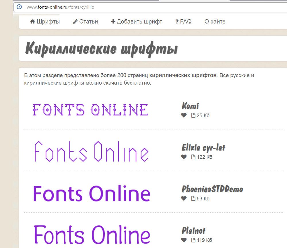 Приклад сайту з шрифтами