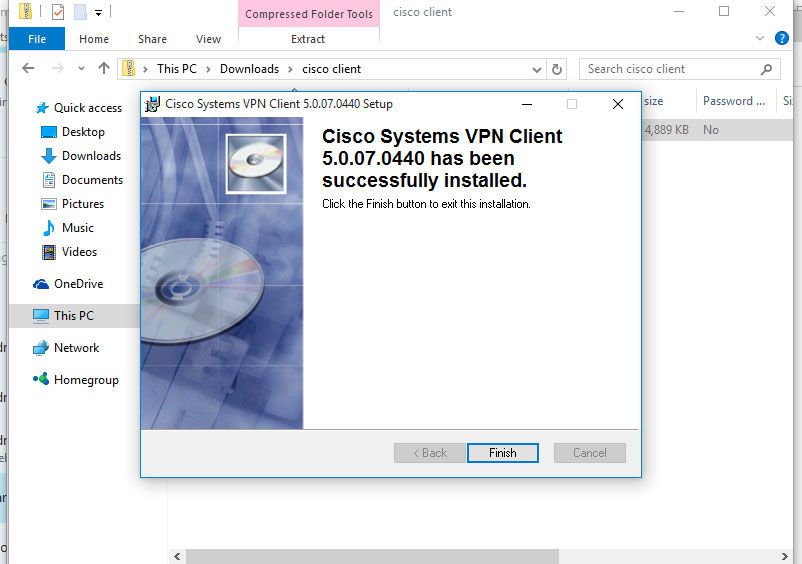 Успішна інсталяція Cisco VPN Client