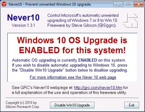 «Disable Win10 Upgrade»