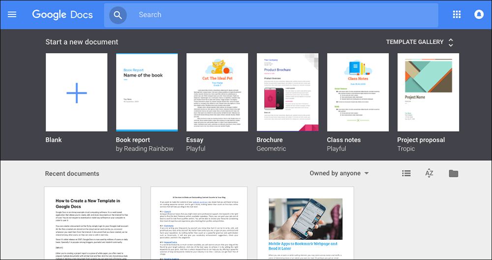 Google Drive Template Gallery
