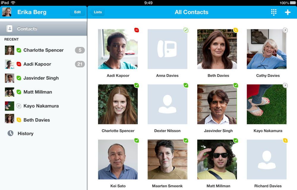 Контакти Skype на iPad