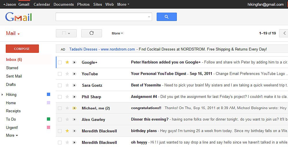 Приклад ящика Gmail від Google