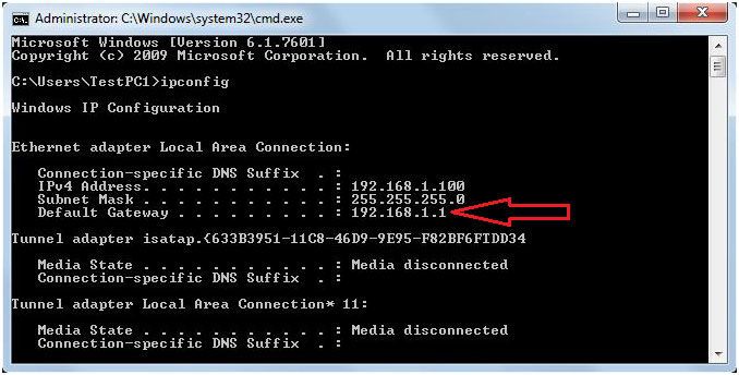 Відображення адреси роутера в Windows command prompt