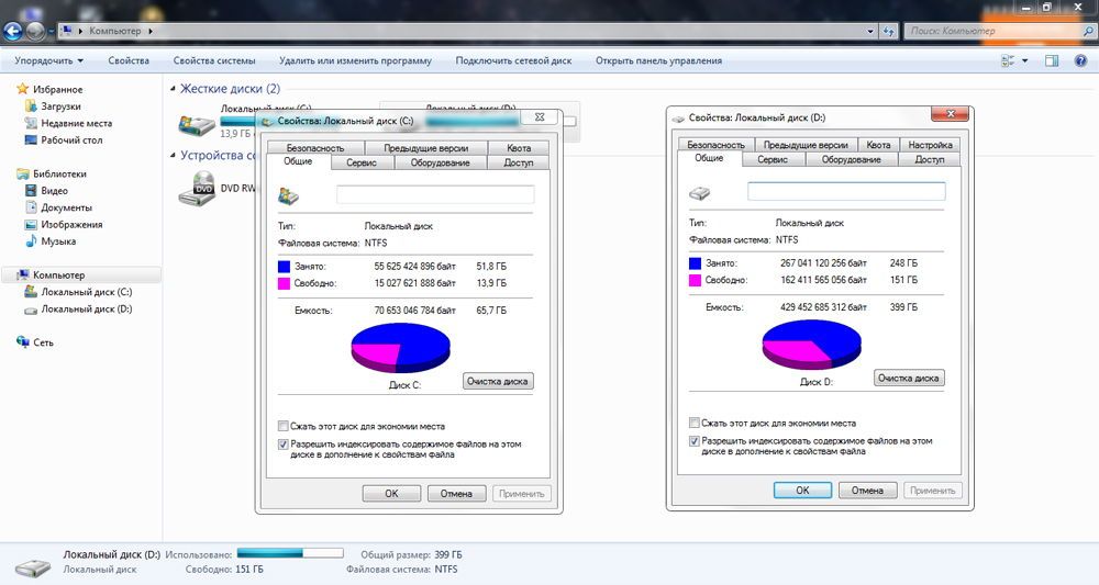 Windows 7 властивості дисків
