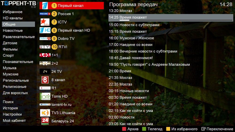 Плейлист каналів в Торрент ТВ