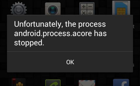 Помилка android.process.acore