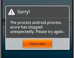 Помилка android.process.acore