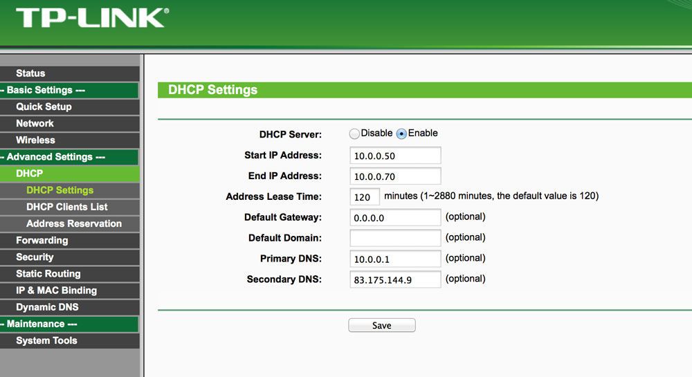 Включення DHCP на роутері