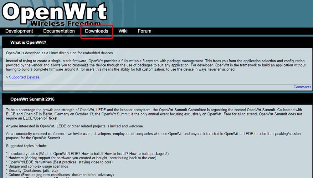 Скріншот сайту Openwrt.org