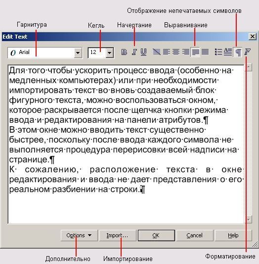 Діалогове вікно Edit Text CorelDRAW
