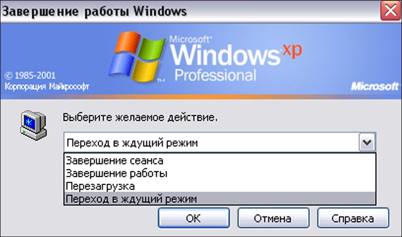 Режим очікування в Windows XP