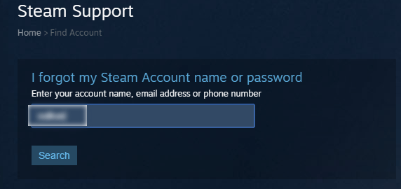 Введення логіна аккаунта для відновлення пароля в Steam