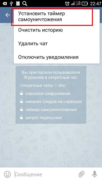 Таймер самознищення в Telegram