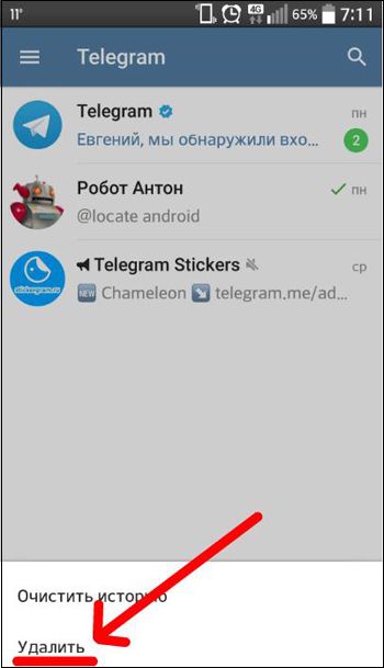 Видалення бота в Telegram