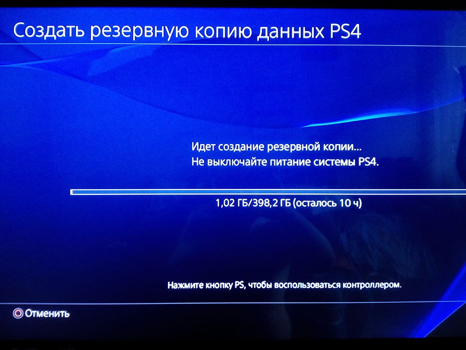 Процес резервного копіювання на PS4