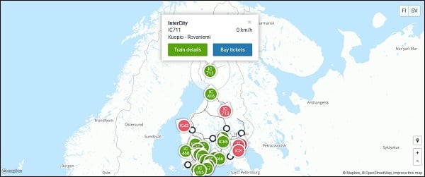 Рух електричок Фінляндії онлайн