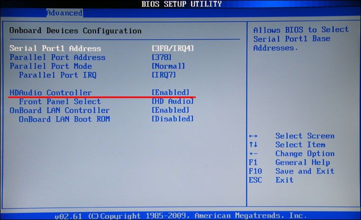 Включення звукової карти в BIOS
